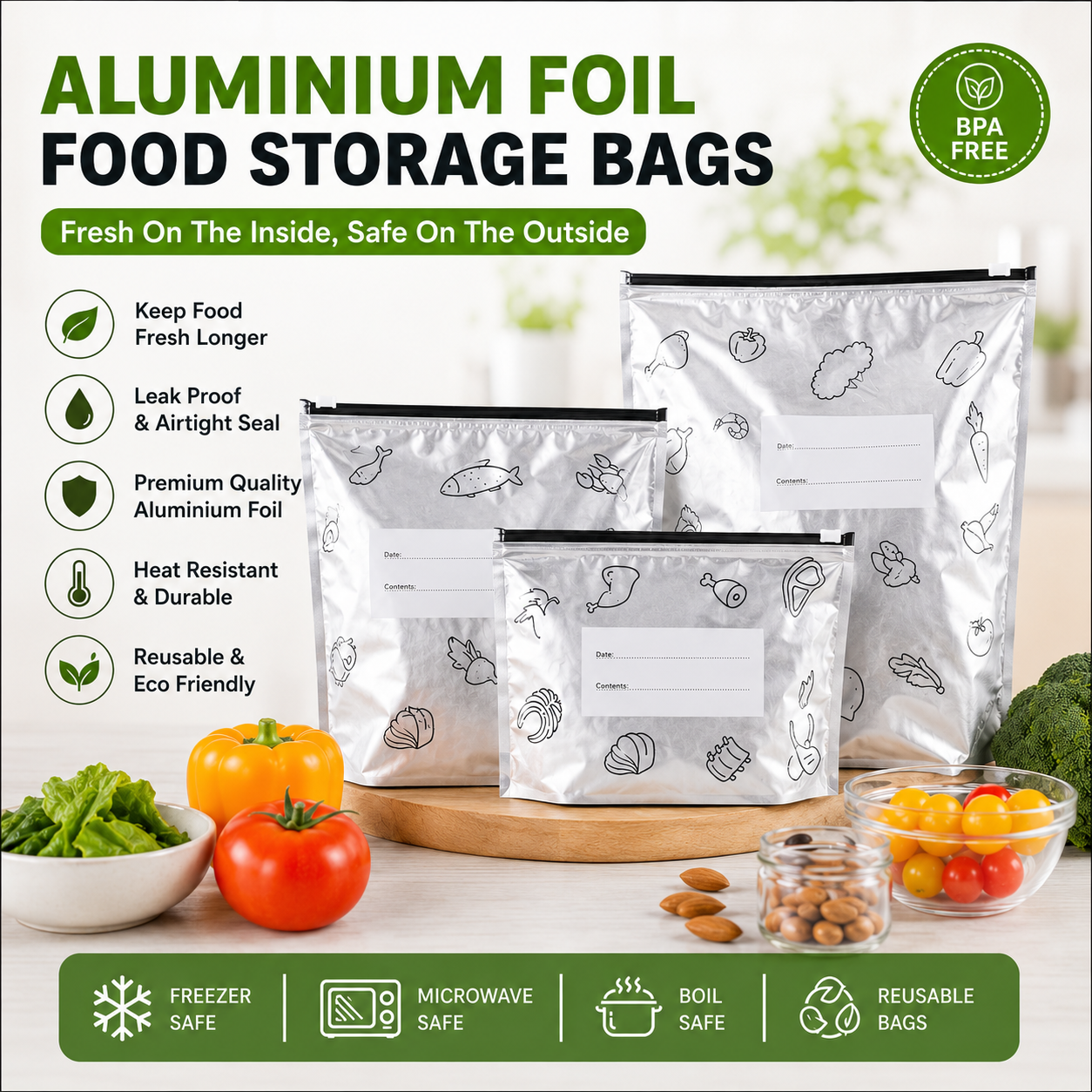 Aluminium Foil Food Storage Bags Set (Pack of 10)