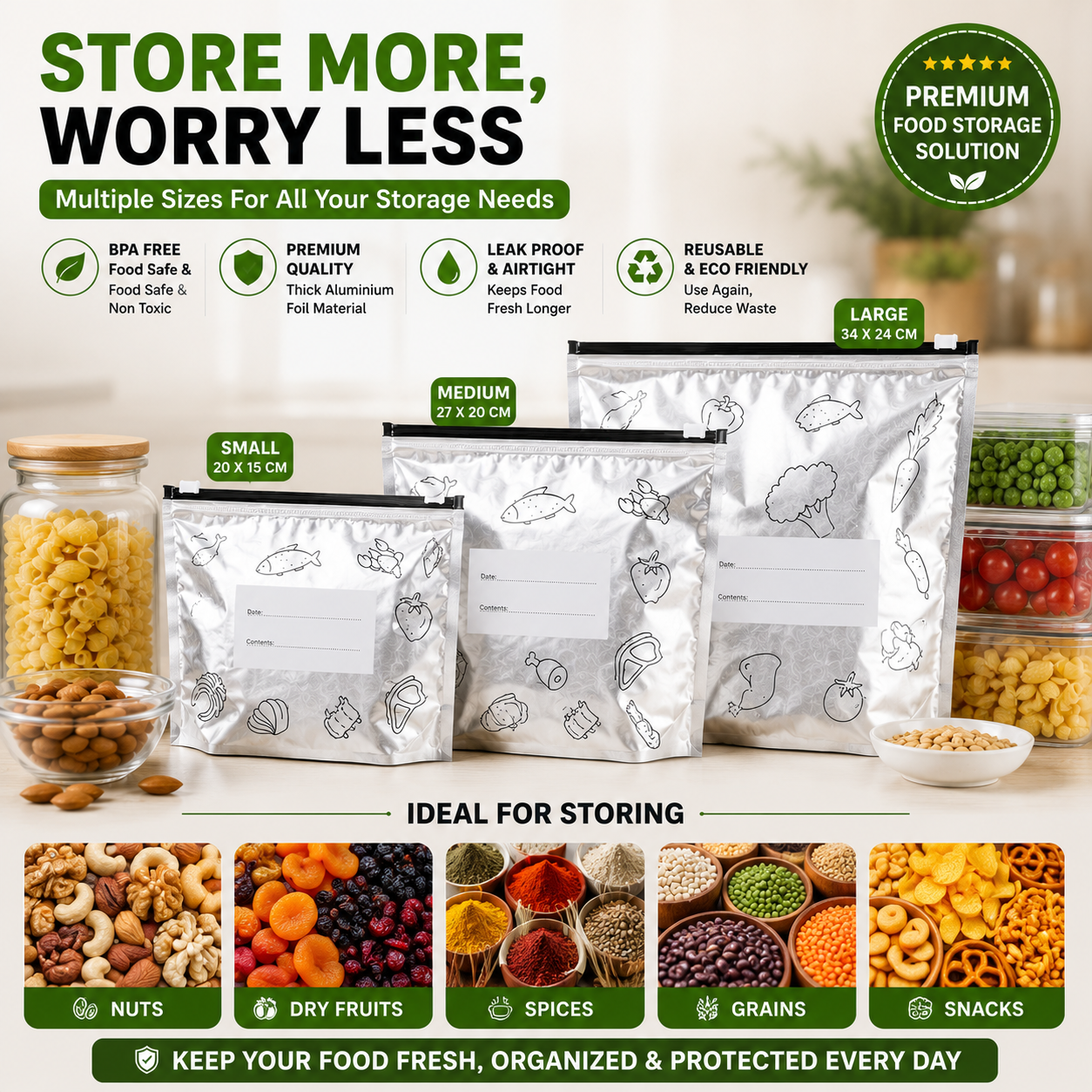 Aluminium Foil Food Storage Bags Set (Pack of 10)