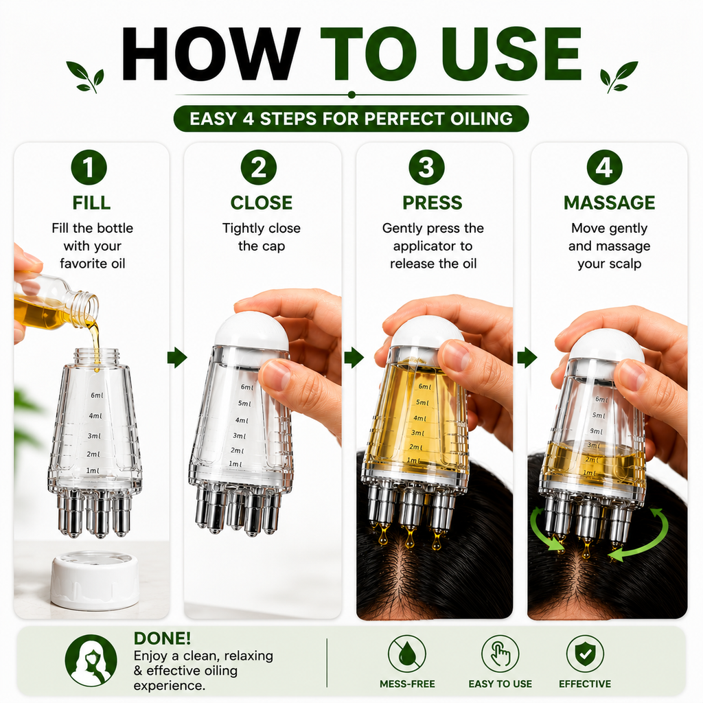 Hair Oil Applicator Comb Bottle – Anti-Leak, 6ml Scale