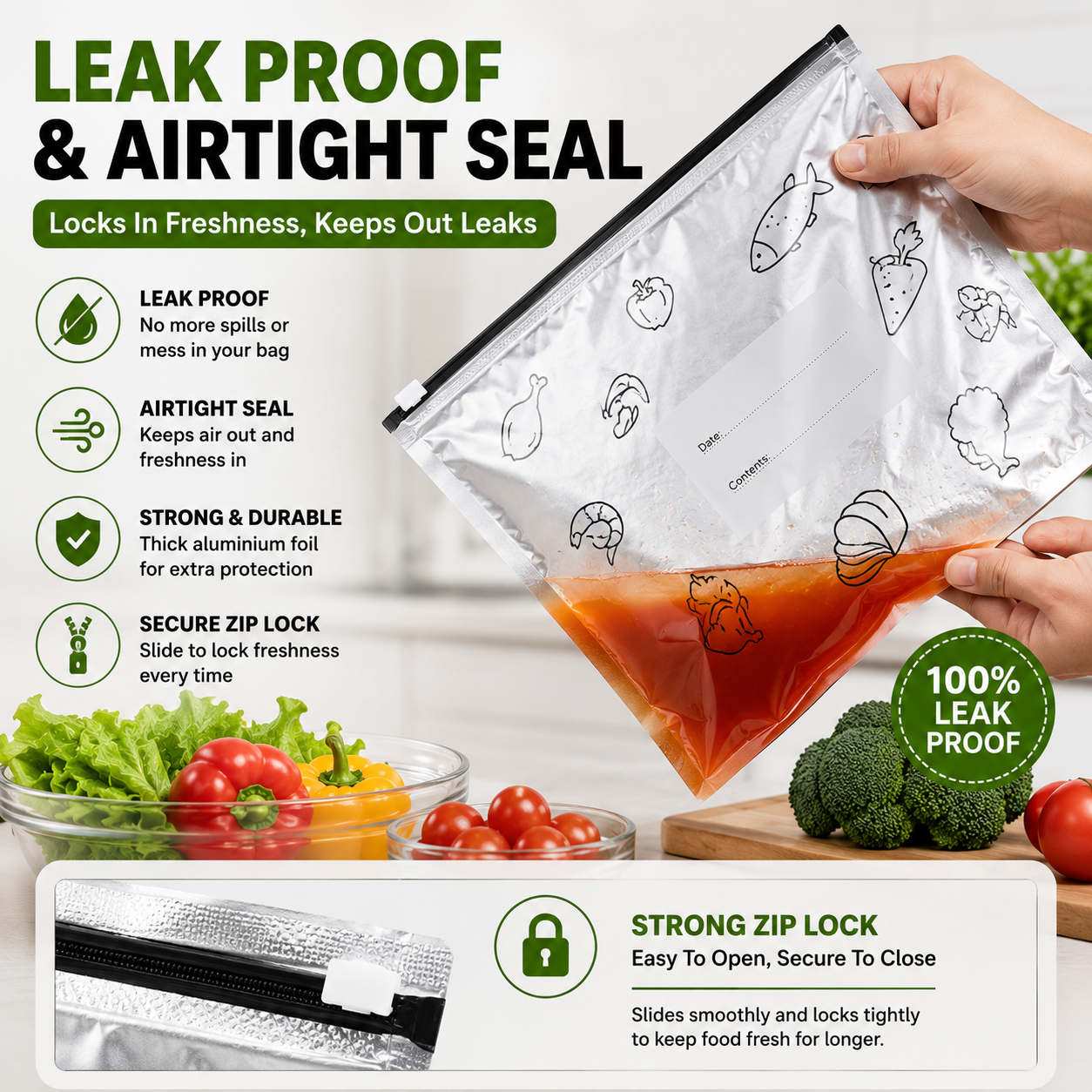 Aluminium Foil Food Storage Bags Set (Pack of 10)