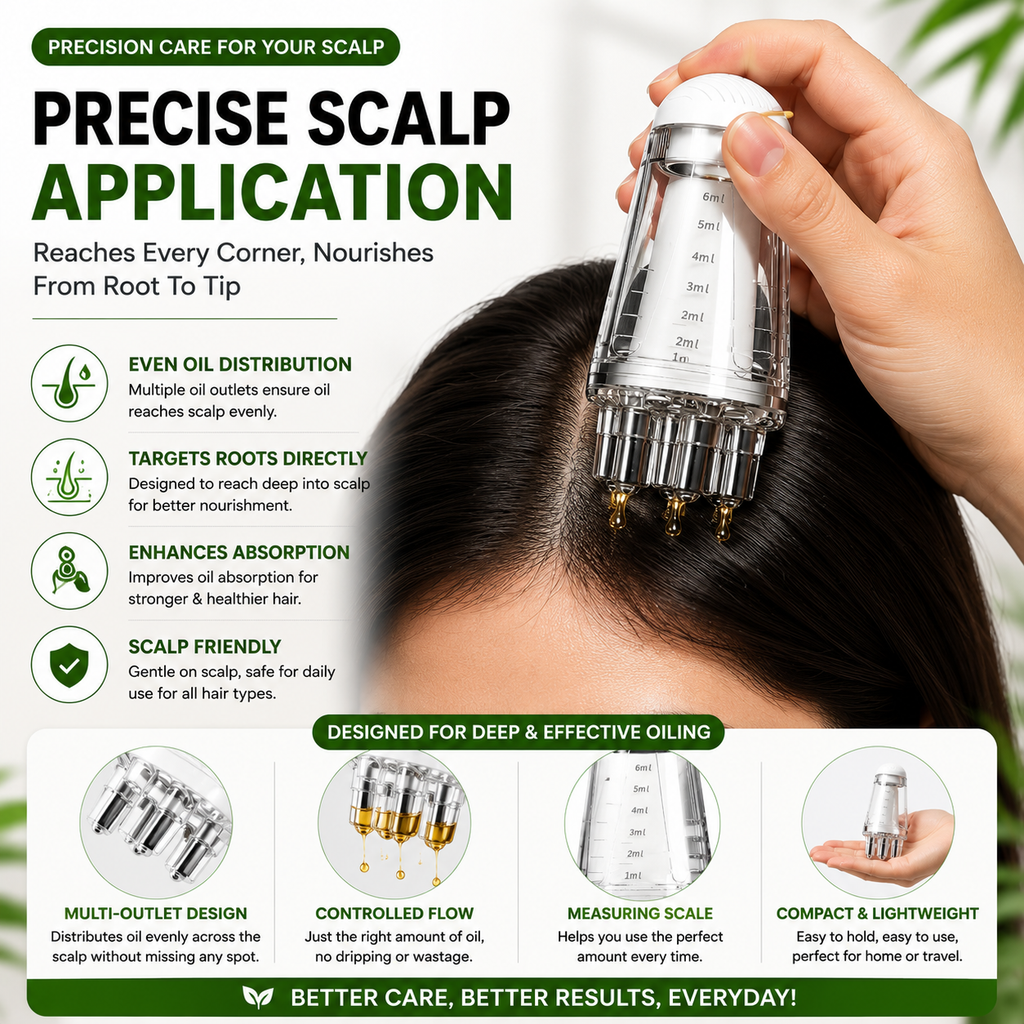 Hair Oil Applicator Comb Bottle – Anti-Leak, 6ml Scale