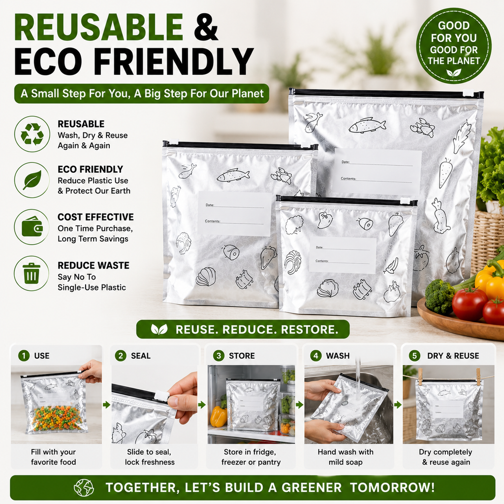 Aluminium Foil Food Storage Bags Set (Pack of 10)